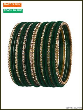 Indian Bangle Set Rhinestone CZ Velvet Bracelet Bangles